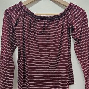 SO Women's Burgundy Off the Shoulder Striped Top Blouse Size XS